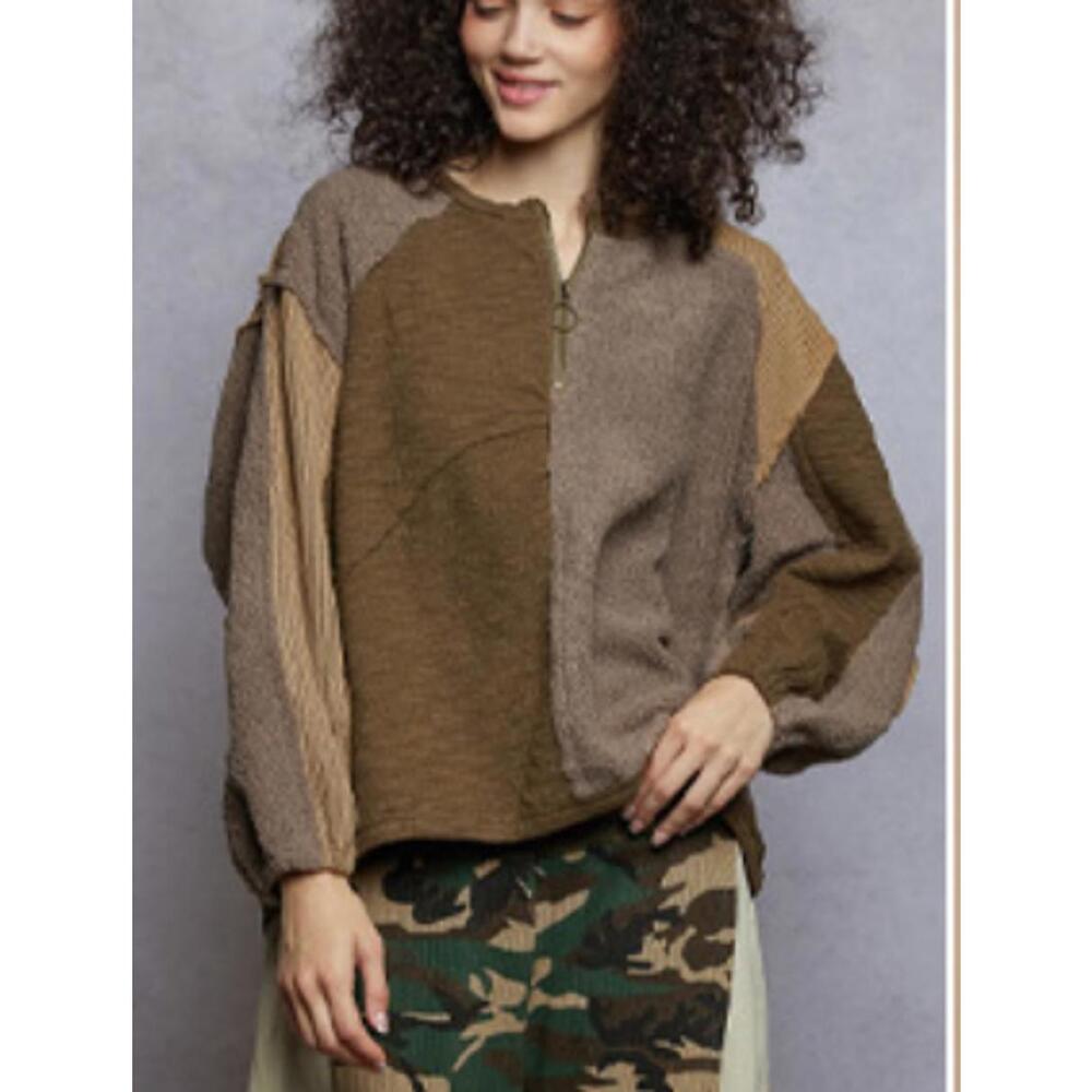 POL Multi Woven Sweater w/ front zipper (avail in S and M)